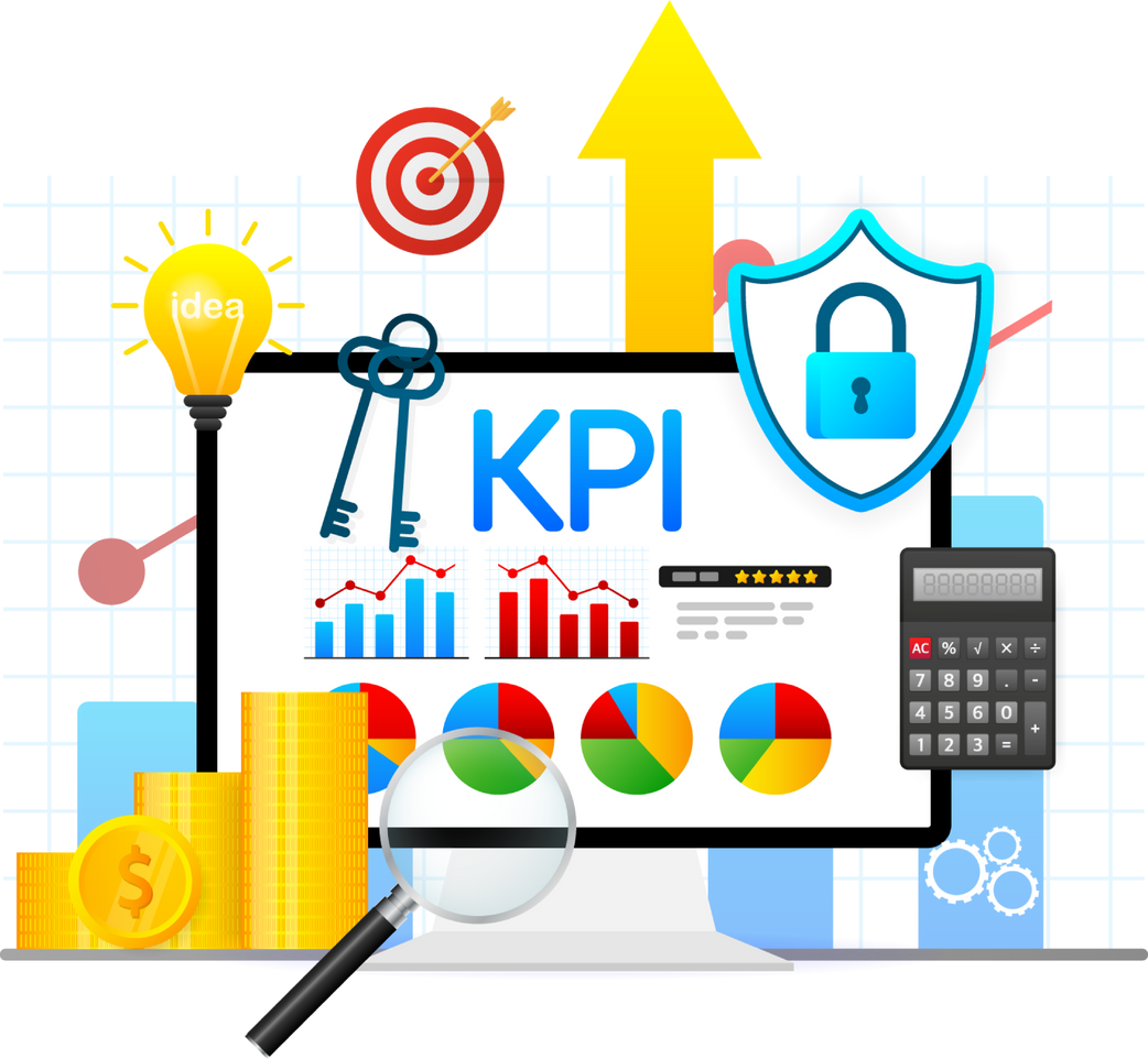Flat icon with kpi for marketing design. Financial investmen